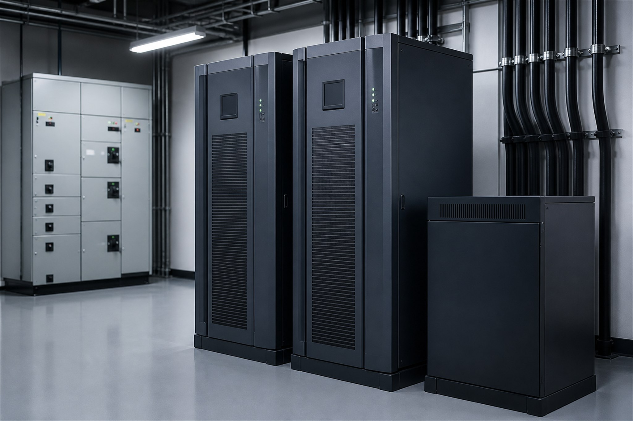 ตู้ UPS และแบตเตอรี่ในห้องระบบไฟฟ้าที่จัดไว้อย่างเป็นระเบียบ