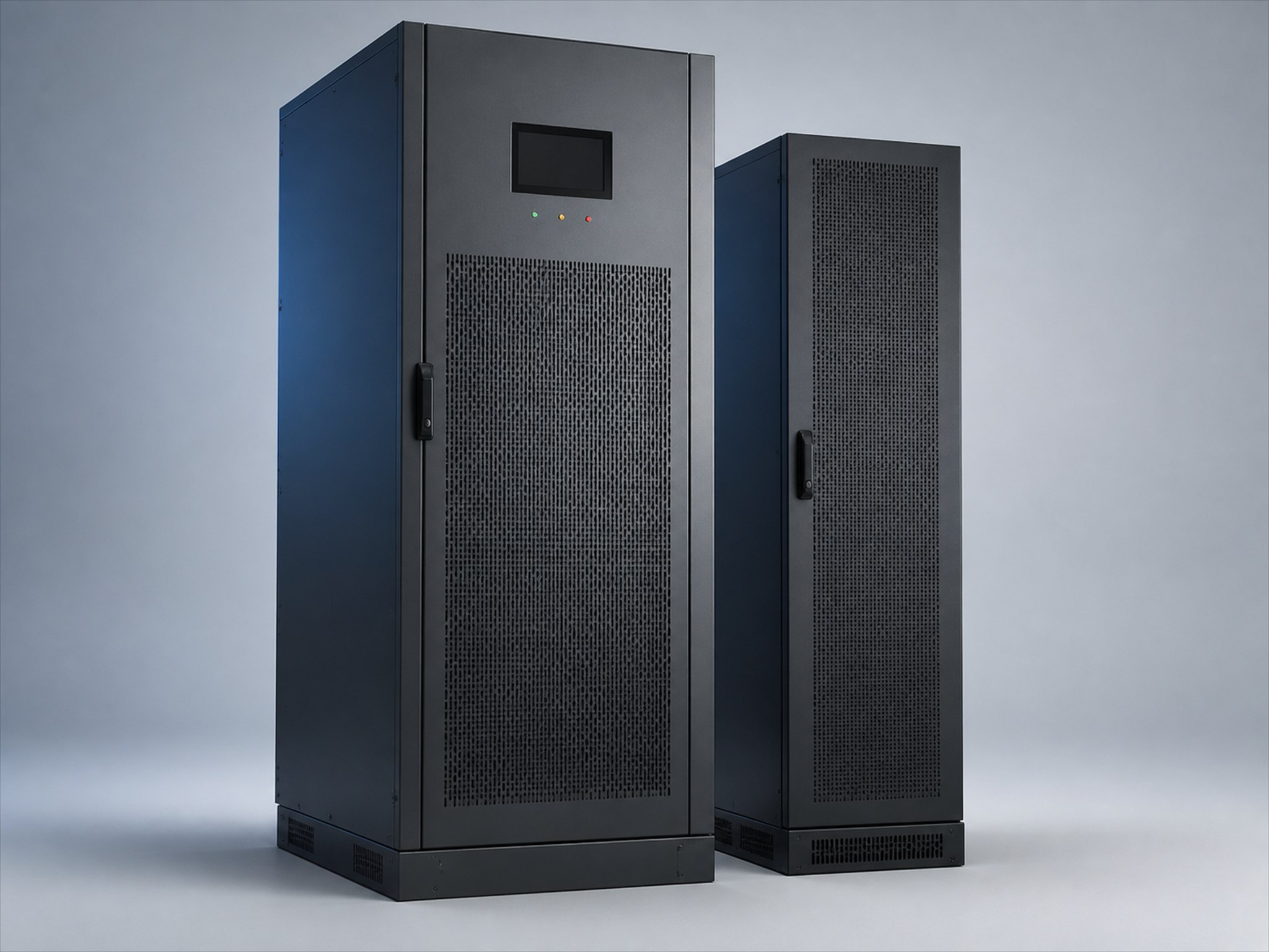 ตัวอย่างตู้ UPS แบบออนไลน์และตู้แบตเตอรี่โดยไม่ระบุยี่ห้อ